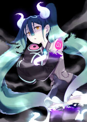 Rule 34 | 1girl, absurdres, aqua hair, black thighhighs, creatures (company), detached sleeves, game freak, ghost, ghost miku (project voltage), glitch, gradient hair, grey shirt, hair between eyes, hatsune miku, highres, jinu, long hair, looking at viewer, multicolored hair, necktie, nintendo, pale skin, pokemon, project voltage, see-through, see-through skirt, shirt, skirt, sleeves past fingers, sleeves past wrists, thighhighs, twintails, very long hair, vocaloid, will-o&#039;-the-wisp (mythology), yellow eyes