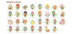 Rule 34 | 0 0, 6+boys, 6+girls, :d, ^ ^, ahoge, bad id, bird, black hair, blonde hair, blue hair, blush stickers, book, bouquet, bucket, cat, cellphone, chibi, closed eyes, dog, earrings, english text, closed eyes, facial hair, fairy, fairy wings, fang, flower, flower wreath, flying, fushigi ebi, glasses, green hair, grey hair, hair flower, hair ornament, hairclip, hand fan, hand on own hip, hand on own chest, hat, head wreath, highres, hip focus, holding, holding book, holding flower, january, jewelry, leaf, log, long hair, monkey, monkey tail, mouth hold, multiple boys, multiple girls, mustache, necktie, one eye closed, open book, open mouth, orange hair, original, own hands together, phone, pink hair, pointy ears, ponytail, purple hair, sheep, shorts, side ponytail, sitting, smelling flower, smile, solid oval eyes, stool, tail, tail ornament, tail ring, translation request, v arms, wings, wink