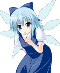 Rule 34 | amicis, blue eyes, blue hair, cirno, finger to mouth, smile, touhou, wings, yousei daisensou