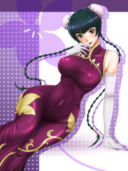 Rule 34 | 00s, 1girl, black hair, braid, breasts, brown eyes, bun cover, china dress, chinese clothes, curvy, double bun, dress, elbow gloves, covered erect nipples, gloves, gundam, gundam 00, hip focus, large breasts, long hair, narrow waist, size hermitage, skin tight, smile, solo, twin braids, wang liu mei, wide hips