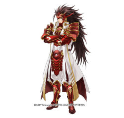 Rule 34 | 1boy, armor, armored boots, boots, brown eyes, brown hair, company name, fire emblem, fire emblem fates, fire emblem heroes, full body, gloves, kita senri, long hair, male focus, nintendo, official art, ryoma (fire emblem), simple background, solo, white background