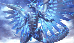 Rule 34 | blue-eyes chaos max dragon, blue eyes, cloud, cloudy sky, commentary, dragon, duel monster, electricity, feet out of frame, glowing, glowing dragon, glowing eyes, glowing wings, no humans, non-humanoid robot, open mouth, revision, robot dragon, sky, solo, suranaki, wings, yu-gi-oh!
