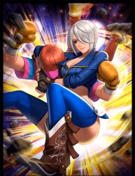 Rule 34 | angel (kof), blue eyes, breasts, cleavage, hair over one eye, official art, snk, the king of fighters, the king of fighters all-stars