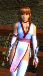 Rule 34 | 1girl, 3d, bare shoulders, breasts, brown eyes, brown hair, cleavage, dead or alive, dead or alive 3, detached sleeves, elbow gloves, fingerless gloves, gloves, kasumi (doa), large breasts, long hair, looking at viewer, official art, pelvic curtain, revealing clothes, sideboob, solo, thighhighs, underwear, white thighhighs