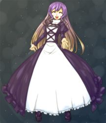 Rule 34 | 1girl, :d, ^ ^, black dress, dress, closed eyes, gradient hair, hijiri byakuren, hiro (h-net), juliet sleeves, layered dress, long hair, long sleeves, multicolored hair, open mouth, outstretched hand, puffy sleeves, smile, solo, touhou, turtleneck