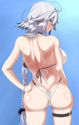 Rule 34 | 1girl, absurdres, ahoge, artist request, ass, azur lane, backboob, bare shoulders, bikini, braid, breasts, brown eyes, butt crack, from behind, highres, huge ass, large breasts, long hair, looking at viewer, looking back, shiny skin, silver hair, single braid, solo, swimsuit, thigh strap, thong, thong bikini, tosa (azur lane), tosa (hometown zest) (azur lane), very long hair