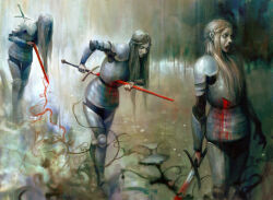 Rule 34 | 1girl, armor, blonde hair, blood, blood on clothes, long hair, original, sebmckinnon, solo, sword, tagme, weapon, zombie