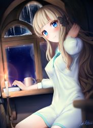Rule 34 | 1girl, absurdres, black bow, blonde hair, blue eyes, blush, bow, breasts, candlestand, elf, hair bow, hair ornament, highres, large breasts, long hair, looking at viewer, luft7star, pointy ears, princess connect!, saren (princess connect!), see-through, smile, solo