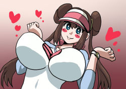 Rule 34 | 1girl, blush, breasts, brown hair, creatures (company), game freak, heart, huge breasts, nintendo, pokemon, rosa (pokemon)