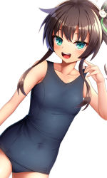 Rule 34 | 1girl, :d, ahoge, blush, brown hair, green eyes, hair ribbon, highres, hololive, natsuiro matsuri, noshimasa, one-piece swimsuit, open mouth, ribbon, school swimsuit, side ponytail, sidelocks, simple background, smile, solo, swimsuit, thighs, upper body, virtual youtuber, white background