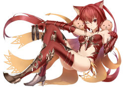 Rule 34 | 10s, 1girl, ;), aizawa masaya, animal, animal ears, armor, armored boots, ass, bad id, bad pixiv id, bare shoulders, bikini armor, blush, boots, breasts, cape, cerberus (shingeki no bahamut), cleavage, closed mouth, dog, dog ears, eyebrows, fang, fang out, full body, gloves, granblue fantasy, hair between eyes, high heel boots, high heels, highres, long hair, looking at viewer, one eye closed, red armor, red eyes, red gloves, red hair, red thighhighs, shingeki no bahamut, smile, solo, strapless, thighhighs, twintails, vambraces, very long hair, white background