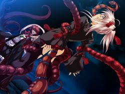 Rule 34 | all the way through, anal, monster, pantyhose, pink hair, rape, red eyes, red hair, restrained, silver hair, tamiya akito, tentacles, torn clothes, twintails, zanjibaru