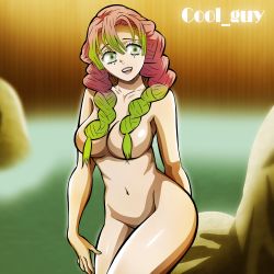 Rule 34 | 1girl, absurdres, ass, bath, breasts, cool-guy, gradient hair, green eyes, green hair, highres, kanroji mitsuri, kimetsu no yaiba, large breasts, long hair, looking at viewer, mole, mole under eye, multicolored hair, open mouth, parted lips, pink hair, self-upload, smile, solo