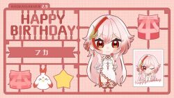 Rule 34 | 1girl, bare shoulders, benghuai xueyuan, blush, box, chibi, china dress, chinese clothes, closed mouth, dress, fu hua, fu hua (phoenix), full body, gift, gift box, gradient hair, hair between eyes, hair ornament, happy birthday, honkai (series), jingwei (bird), long hair, looking at viewer, multicolored hair, official alternate costume, official alternate hairstyle, official art, one eye closed, photo (object), red eyes, red footwear, red hair, shoes, smile, solo, star (symbol), streaked hair, white dress, white hair