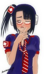 Rule 34 | + +, 1girl, ;q, annimeone7, armband, artist name, asymmetrical bangs, black hair, blue hair, blue shirt, blush, breasts, cross, cross print, diagonal stripes, finger to mouth, glasses, hair ornament, headphones, internet positif, ipo-chan, long hair, looking at viewer, necktie, non-web source, one eye closed, personification, ponytail, red-framed eyewear, red eyes, red necktie, self-upload, semi-rimless eyewear, shirt, short sleeves, side ponytail, simple background, solo, striped necktie, striped neckwear, symbol-shaped pupils, tongue, tongue out, under-rim eyewear, upper body, white background, wink