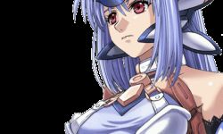 Rule 34 | 00s, android, animated, animated gif, bare shoulders, blue hair, bouncing breasts, breasts, cleavage, cleavage cutout, clothing cutout, kos-mos, kos-mos ver. 4, large breasts, long hair, lowres, project x zone, red eyes, sideboob, torn clothes, transparent background, underboob, xenosaga
