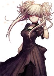 Rule 34 | 10s, 1girl, aoki hagane no arpeggio, arm up, bad id, bad twitter id, black dress, black neckwear, blonde hair, blunt bangs, breasts, choker, dress, htm (gixig), inactive account, kongou (aoki hagane no arpeggio), lipstick, long hair, looking at viewer, makeup, medium breasts, red eyes, short sleeves, simple background, solo, twintails, two side up, white background