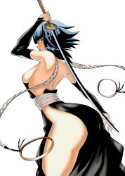 Rule 34 | 1girl, absurdres, arm warmers, ass, backless outfit, bare shoulders, black hair, bleach, braid, breasts, hair ornament, hakama, highres, holding, holding sword, holding weapon, huge ass, japanese clothes, leaning, leaning forward, long hair, looking away, medium breasts, nekiaya0, no panties, shiny clothes, shiny skin, sideboob, solo, sui-feng, sword, thick thighs, thighs, twintails, very long hair, weapon