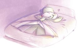 Rule 34 | 1girl, arm up, armpits, bed, bed sheet, blush, cleft of venus, closed eyes, creatures (company), exed eyes, female focus, full body, game freak, gardevoir, gen 3 pokemon, green hair, hair over one eye, hand on own chest, hand up, highres, lying, nintendo, on back, open mouth, pillow, pokemon, pokemon (creature), pokemon rse, pussy, short hair, simple background, sleeping, solo, spread legs, uncensored
