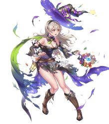 Rule 34 | 1girl, anbe yoshirou, belt, boots, breasts, brown footwear, cleavage, corrin (female) (fire emblem), corrin (fire emblem), costume, crescent, crescent hat ornament, cross-laced footwear, detached sleeves, dress, earrings, female focus, fire emblem, fire emblem fates, fire emblem heroes, frills, full body, hairband, halloween, halloween costume, hat, hat ornament, highres, jewelry, knee boots, lace-up boots, lantern, long hair, long sleeves, medium breasts, nintendo, non-web source, official alternate costume, official art, open mouth, pointy ears, red eyes, skirt, solo, star (symbol), torn clothes, torn dress, torn legwear, torn skirt, torn sleeves, transparent background, white hair, witch hat, wreath