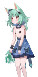 Rule 34 | 1girl, animal ear fluff, animal ears, another eidos-r, black bow, blue hair, blunt bangs, blush, bow, cat ears, closed mouth, cross pasties, detached collar, ear ribbon, flat chest, fuyouchu, green hair, hair bow, hair ornament, high-waist skirt, highres, holding, holding pom poms, hololive, long hair, low twintails, multicolored hair, pasties, pom pom (cheerleading), pom poms, red eyes, skirt, skull hair ornament, solo, topless, twintails, uruha rushia, uruha rushia (1st costume), virtual youtuber, wrist cuffs
