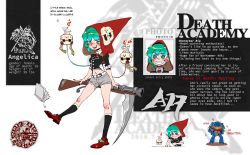 Rule 34 | absurdres, belt, book, character sheet, chinese text, death (entity), ghost, green hair, grim reaper, gun, hat, highres, model, musket, original, paint, painting (action), red footwear, red headwear, scythe, shengwusang, shoes, short shorts, shorts, skull, socks, space marine, translated, undead, warhammer 40k, weapon