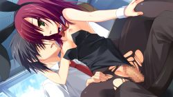 Rule 34 | 1boy, 1girl, animal ears, arm up, bare shoulders, black hair, blush, bow, bowtie, breasts, brown pantyhose, censored, chitose haruki, clothed sex, clothing aside, cloud, cuffs, detached collar, dress shirt, dutch angle, faceless, faceless male, fake animal ears, game cg, girl on top, green eyes, hand on own knee, hand on thigh, hetero, indoors, karasuba yukari, kobuichi, legs, leotard, leotard aside, long hair, looking away, mosaic censoring, necktie, nipples, open fly, open mouth, pantyhose, penis, playboy bunny, pussy, pussy juice, rabbit ears, red hair, reverse cowgirl position, sex, sex from behind, shirt, short hair, sitting, small breasts, solo focus, spread legs, straddling, sweat, teacher, teacher and student, tenshinranman, torn clothes, torn legwear, vaginal, window, wrist cuffs