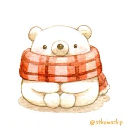 Rule 34 | bear, black eyes, blush, looking at viewer, no humans, original, red scarf, scarf, simple background, sitting, st.kuma, twitter username, white background