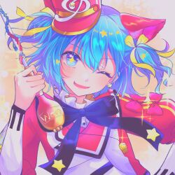 Rule 34 | + +, 1girl, :d, animal ears, black bow, black bowtie, blue eyes, blue hair, blush, bow, bowtie, cane, cat ears, dutch angle, fake animal ears, fangs, floating hair, hair between eyes, hair ribbon, hand on own hip, hat, hatsune miku, head tilt, highres, holding, holding cane, long sleeves, looking at viewer, medium hair, one eye closed, open mouth, pnyo emc, project sekai, puffy long sleeves, puffy sleeves, red hat, red shirt, ribbon, shako cap, shirt, sidelocks, smile, solo, two side up, upper body, vocaloid, wonderlands x showtime miku, yellow ribbon