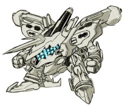 Rule 34 | armored core, armored core: for answer, blue eyes, clenched hands, extra eyes, horns, kin-san (sasuraiga), mashin eiyuuden wataru, mecha, no humans, parody, robot, science fiction, single horn, solo, style parody, white background, white glint