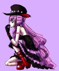 Rule 34 | 1girl, bat (symbol), boots, dress, female focus, gloves, hat, high heel boots, high heels, lipstick, long hair, makeup, one piece, perona, pink hair, pupupu, red footwear, shoes, simple background, solo, tattoo