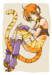 Rule 34 | 1girl, animal ears, breasts, breath of fire, breath of fire ii, bustier, cat ears, cat tail, cleavage, closed mouth, facial mark, full body, furry, furry female, gloves, green eyes, looking at viewer, no pants, orange hair, pointy ears, rinpoo chuan, sassa (cb), short hair, solo, tail