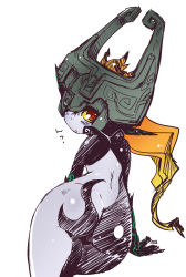 Rule 34 | 1girl, ?, ass, helmet, highres, looking back, midna, nintendo, red eyes, ringed eyes, solo, the legend of zelda, the legend of zelda: twilight princess, yakibuta (shimapow)