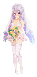 Rule 34 | 10s, 1girl, absurdres, blush, bouquet, bra, breasts, bridal veil, bride, closed mouth, collarbone, elbow gloves, flower, frilled thighhighs, frills, full body, gintarou (kurousagi108), gloves, gluteal fold, hair flower, hair ornament, high heels, highres, long hair, looking at viewer, nagami suzuka, non-web source, ore ga suki nano wa imouto dakedo imouto janai, panties, photo (medium), pom pom (clothes), purple eyes, purple hair, sidelocks, simple background, small breasts, smile, solo, standing, thigh gap, thighhighs, twintails, underwear, underwear only, veil, very long hair, white background, white bra, white panties, white thighhighs