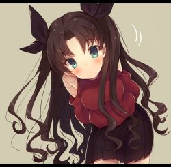 Rule 34 | brown hair, fate/stay night, fate (series), green eyes, hair ribbon, highres, long hair, skirt, sweater, tohsaka rin, twintails