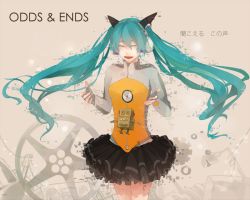 Rule 34 | 1girl, aqua hair, ayakii, copyright name, closed eyes, fingerless gloves, floating hair, gloves, hatsune miku, headphones, long hair, odds &amp; ends (vocaloid), project diva (series), project diva f, robot, skirt, solo, twintails, very long hair, vocaloid