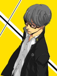 Rule 34 | atlus, glasses, grey hair, male focus, narukami yuu, pen kiro06, persona, persona 4, school uniform, short hair, solo