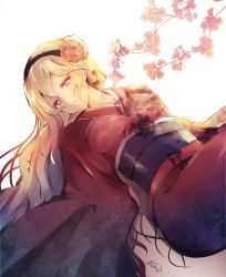 Rule 34 | 1girl, atoatto, atodonotea, cherry blossoms, corrin (female) (fire emblem), corrin (fire emblem), fire emblem, fire emblem fates, flower, hair flower, hair ornament, japanese clothes, kimono, long hair, looking at viewer, nintendo, pointy ears, silver hair, solo