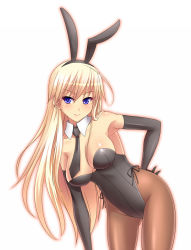 Rule 34 | 1girl, animal ears, bent over, blonde hair, blue eyes, breasts, fake animal ears, hanna-justina marseille, leotard, medium breasts, necktie, pantyhose, playboy bunny, rabbit ears, solo, strike witches, surume (clavis), witches of africa, world witches series