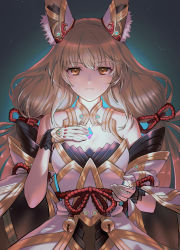 Rule 34 | 1girl, animal ears, blunt bangs, breasts, cat ears, chest jewel, cleavage, detached sleeves, facial mark, fuwamoko momen toufu, highres, long hair, low twintails, nia (blade) (xenoblade), nia (xenoblade), silver hair, small breasts, solo, twintails, very long hair, xenoblade chronicles (series), xenoblade chronicles 2, yellow eyes