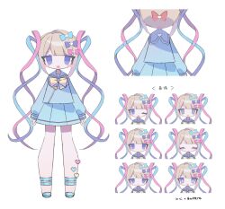 Rule 34 | + +, 1girl, arms at sides, blonde hair, blue bow, blue eyes, blue footwear, blue hair, blue serafuku, blue shirt, blue skirt, blush stickers, bow, character sheet, chibi, chouzetsusaikawa tenshi-chan, closed eyes, closed mouth, commentary request, daizu (melon-lemon), expressions, full body, hair bow, hair ornament, heart, heart hair ornament, highres, long hair, long sleeves, looking at viewer, multicolored hair, multiple hair bows, multiple views, needy girl overdose, one eye closed, open mouth, pink bow, pink hair, pleated skirt, purple bow, quad tails, red bow, sailor collar, school uniform, serafuku, shirt, shoes, simple background, skirt, smile, standing, translation request, very long hair, white background, yellow bow
