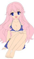 Rule 34 | 1girl, absurdres, baka to test to shoukanjuu, bikini, blue eyes, breasts, cleavage, covered erect nipples, groin, hair ornament, hairclip, highres, himeji mizuki, hip focus, large breasts, legs, long hair, looking at viewer, navel, open mouth, pink hair, smile, solo, standing, swimsuit, thighs, third-party edit, tongue, transparent background, vector trace