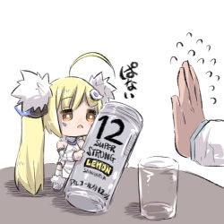 Rule 34 | 1girl, ahoge, alcohol, azur lane, bad id, bad pixiv id, bare shoulders, blonde hair, brown eyes, can, chibi, commentary request, cup, detached sleeves, dress, drinking glass, eldridge (azur lane), flying sweatdrops, fur trim, hair ornament, hairclip, holding, holding can, long hair, long sleeves, mini person, minigirl, out of frame, puffy long sleeves, puffy sleeves, simple background, sleeveless, sleeveless dress, solo focus, standing, table, thighhighs, translation request, twintails, u-non (annon&#039;an), very long hair, white background, white dress, white footwear, white thighhighs