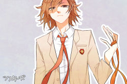 1boy brown_eyes brown_hair genderswap genderswap_(ftm) gung male_focus misaka_imouto necktie school_uniform short_hair solo toaru_majutsu_no_index