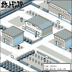 Rule 34 | 1girl, 4boys, baseball cap, building, bush, commentary request, creatures (company), fence, flower, from above, game freak, grass, hat, kow (torakow), lowres, multiple boys, nintendo, path, pewter city, pixel art, pokemon, pokemon center, pokemon gym, pokemon rgby, red (pokemon), road, shop, sign, standing, translation request