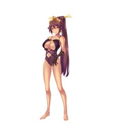 Rule 34 | 1girl, absurdres, blush, breasts, brown eyes, chinese clothes, cleavage, dark skin, dark-skinned female, elbow gloves, female focus, full body, game cg, gloves, highres, hikage eiji, jewelry, kashin suiko, koihime musou, large breasts, long hair, mole, navel, official art, ponytail, purple hair, shin koihime musou, skirt, smile, solo, standing, transparent background