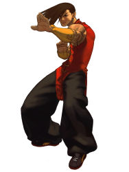 Rule 34 | 1boy, baggy pants, capcom, fighting stance, highres, ikeno daigo, male focus, official art, pants, simple background, solo, street fighter, street fighter iii (series), yang lee