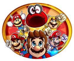 Rule 34 | 5boys, blue eyes, brown hair, cappy (mario), catsuit, f.l.u.d.d., facial hair, flying, gloves, grin, hat, highres, looking at viewer, mario, mario (series), multiple boys, multiple persona, mustache, nintendo, nose, smile, super mario 3d world, super mario 64, super mario galaxy, super mario odyssey, super mario sunshine, wing cap, wing mario, wings