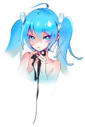 Rule 34 | 1girl, bad id, bad pixiv id, blue eyes, blue hair, hatsune miku, looking at viewer, matching hair/eyes, milin (orange maru), nude, parted lips, simple background, solo, twintails, vocaloid, white background