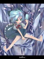 Rule 34 | 1girl, bad id, bad pixiv id, blue hair, cirno, crystal, dress, embodiment of scarlet devil, female focus, food, full body, ice, letterboxed, popsicle, ribbon, short hair, solo, totoya yuu, touhou